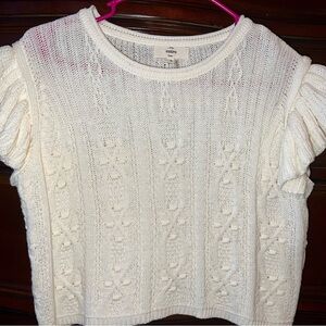 Entro Cream Cable Knit Puff Sleeve Sweater